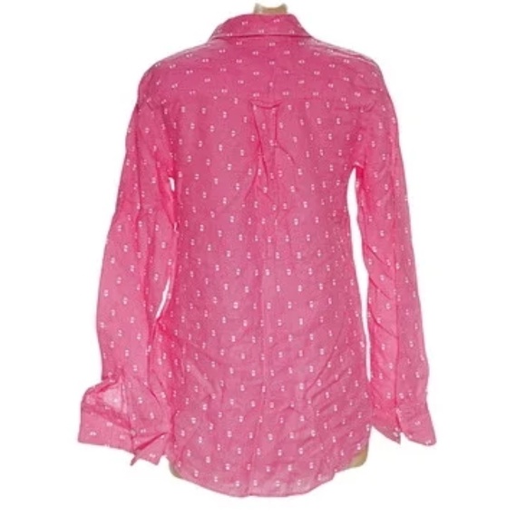 Talbots Pink Polka Dot Linen Button-Up Blouse Top - Picture 2 of 4